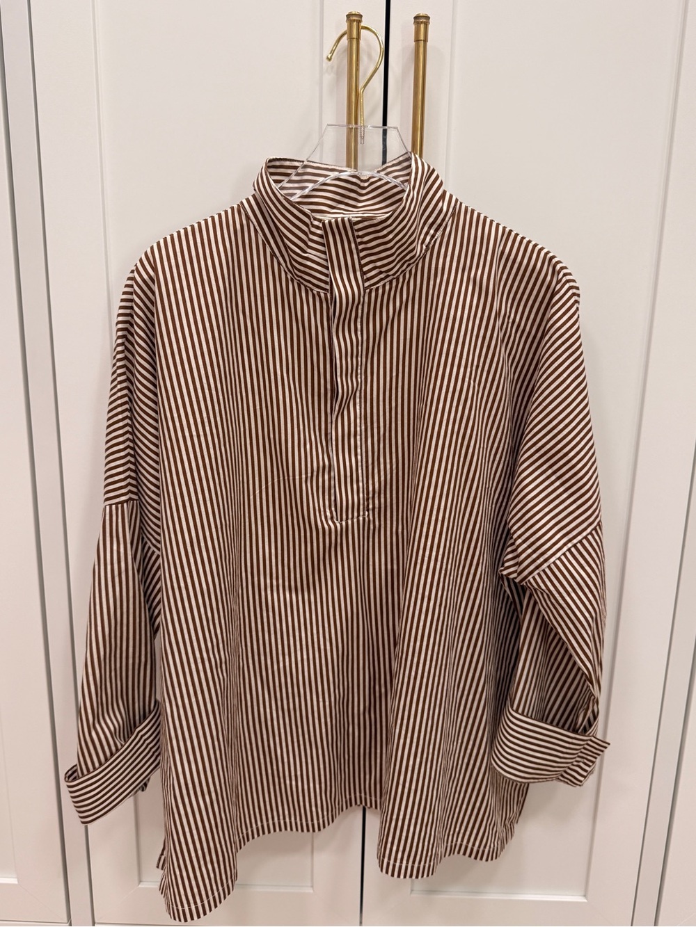Mersea/Voyager Emerson Pop Up Collar Top in Cafe Stripe - Picture 3 of 6